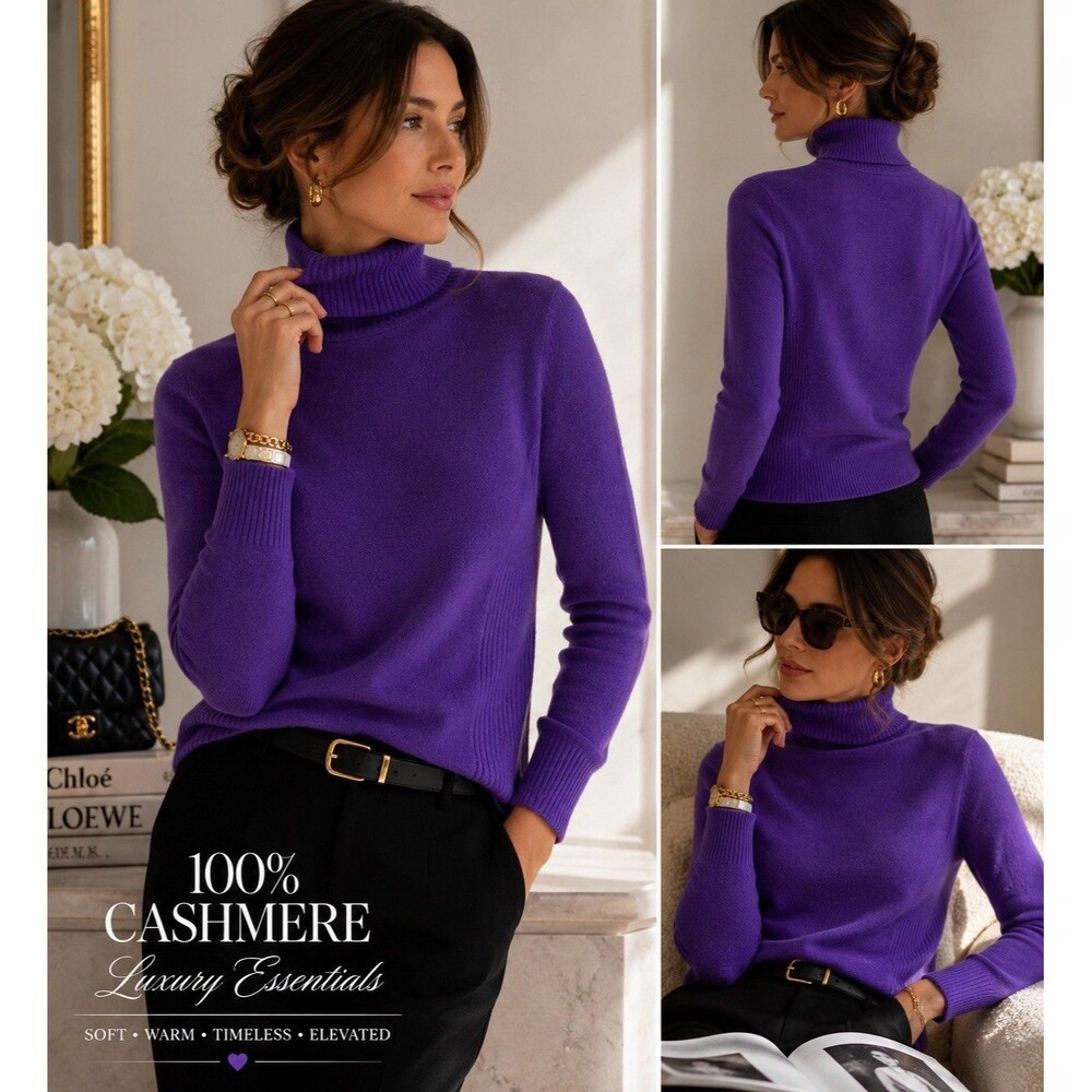Kirkland Signature 100% Cashmere Turtleneck Sweater Purple Women’s M